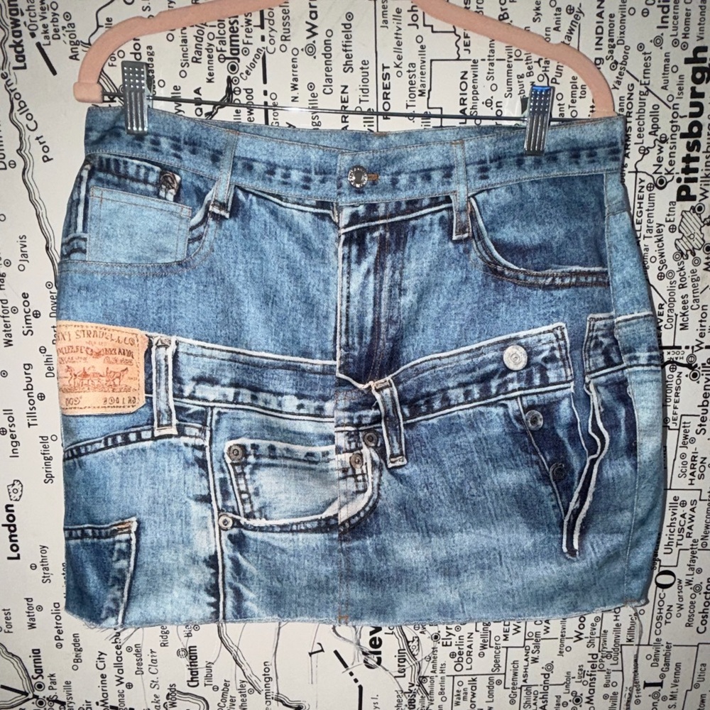 NWOT Blue Denim Print Skirt with Button Accents